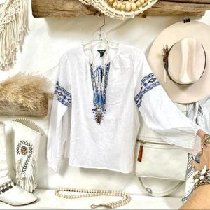 NWT ROOTS Rimby Embroidered Peasant Top
